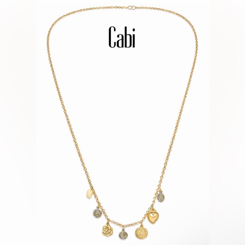 Cabi #2055 Dolce Charm Matte Gold Tone Necklace 29" Heart Coin Flower (A)